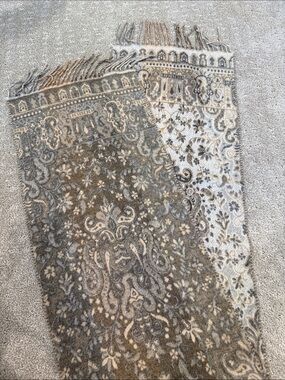 Paisley Fringe Scarf in Taupe and Cream